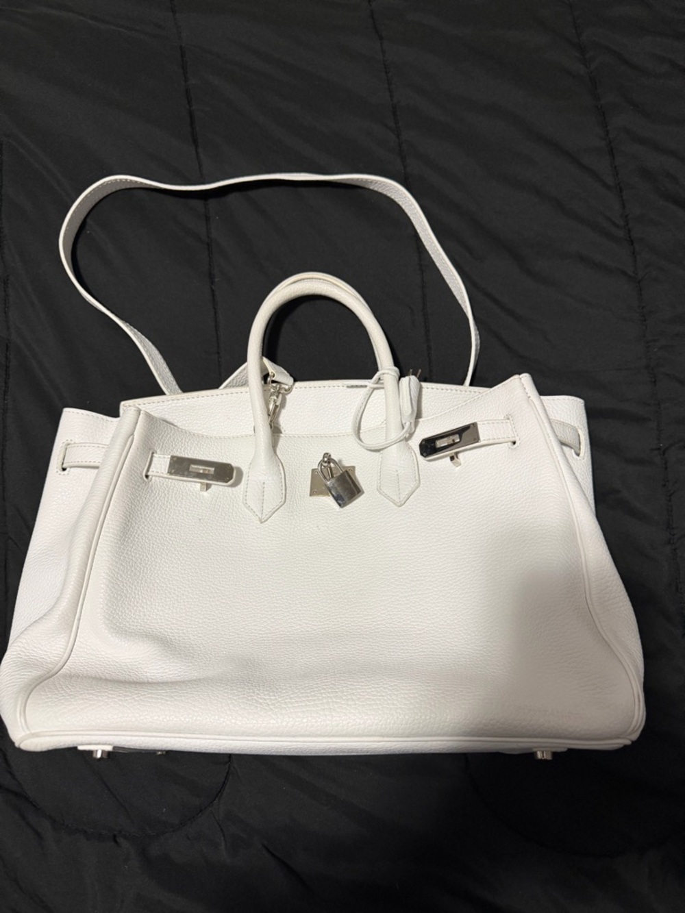 Classic Teddy Blake White Leather Tote Bag with Silver Hardware